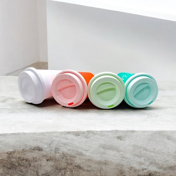 Reusable 16 oz Vibrant Travel Mug Set - Salmon, Green, White And Blue message - Picture 3 of 3